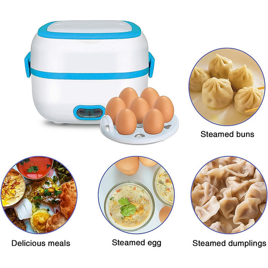 Electric Lunch Box 3 In 1 Food Heater Cooker Steamer With Stainless Steel Bowls (1 Set)