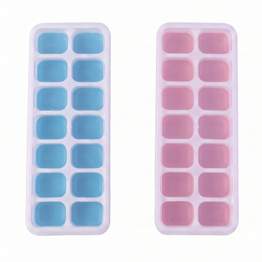 Multipurpose Plastic Ice Cube Tray With Lid (Pack Of 2 14 Grid Each)