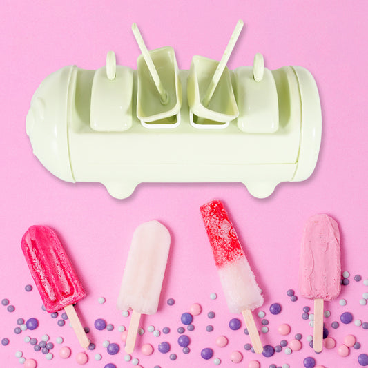 5596 Cartoon Shape Mold Ice Candy Popsicle Mold Ice Plastic Ice Candy Maker Kulfi Maker Molds Set With 4 Cups (1 Pc Multicolor)