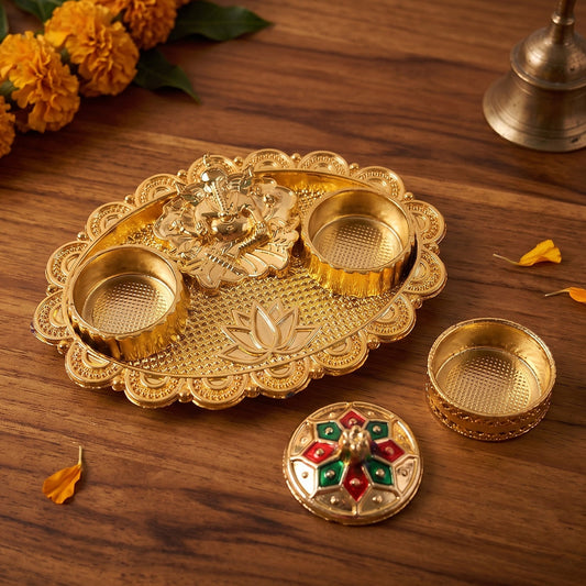 Ganesh Kumkum Holder Elegant Meenakari Pooja Accessory