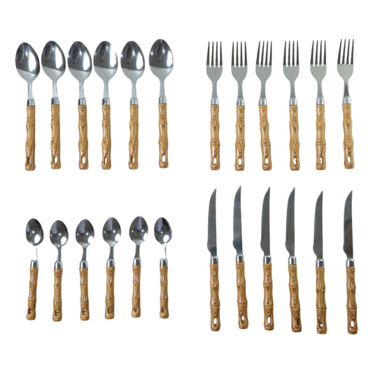 Stainless Steel Cutlery Set With Wooden Finish Handle (24 Pc Set)