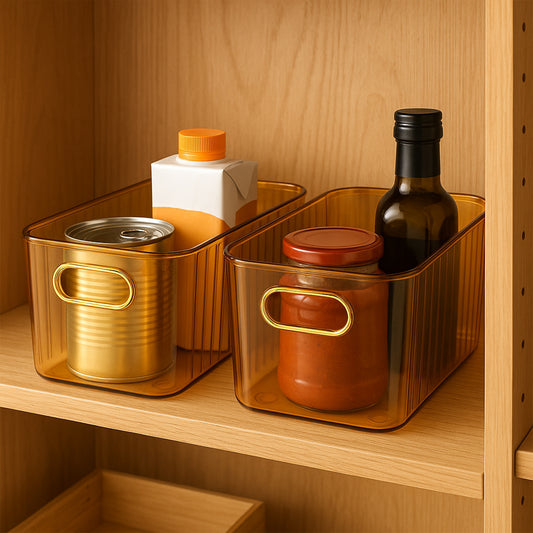 Premium Ribbed Transparent Storage Basket With Gold Handle Multipurpose Kitchen Amp Home Organizer Box (25x14cm 4 Pc)