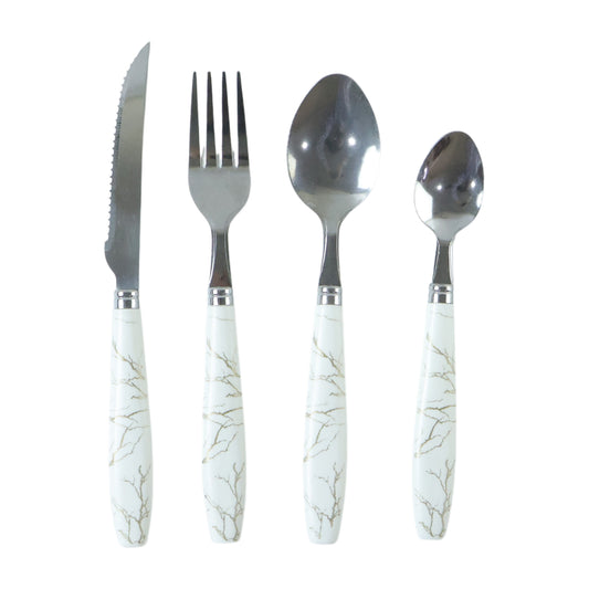 Stainless Steel Cutlery Set With Marble Design Handle (4 Pc Set)