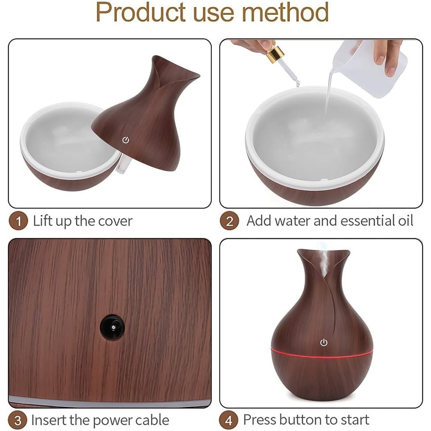 Mini Wooden Vase Pot Diffuser Cool Mist Atomization Humidifier (1 Pc 130 Ml)