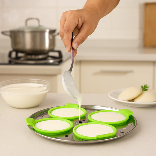 Idli Maker Cups (4 Pcs) Food-grade Silicone Non-stick Idli Dhokla Egg Poacher Moulds