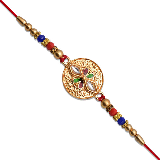 Antique Finish Rakhi With Meenakari Kundan Work