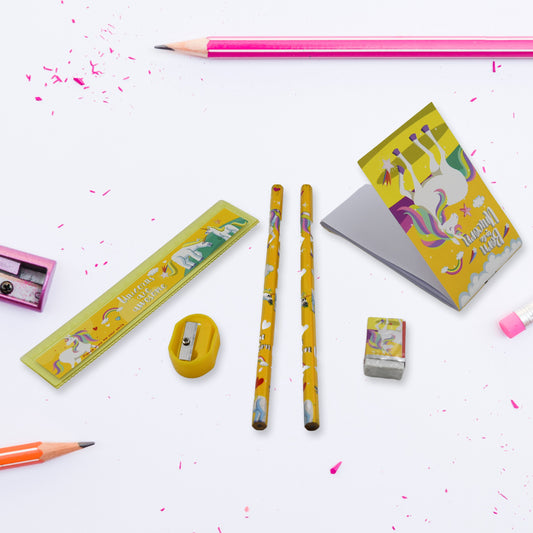 4599 6 Pc Set Stationary Set Including Pencil Ruler Rubber Pencil Sharpener School Office Product Gift
