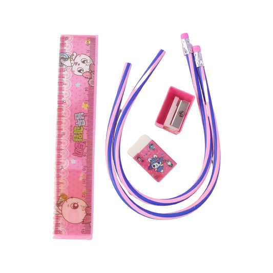 Kids School Stationery Kit 5 In 1 Cute Cartoon Set With Flexible Pencils