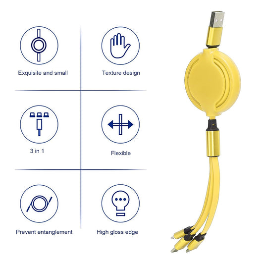 3 In 1 Retractable Charger Charging Cable (1 Pc Mix Color)