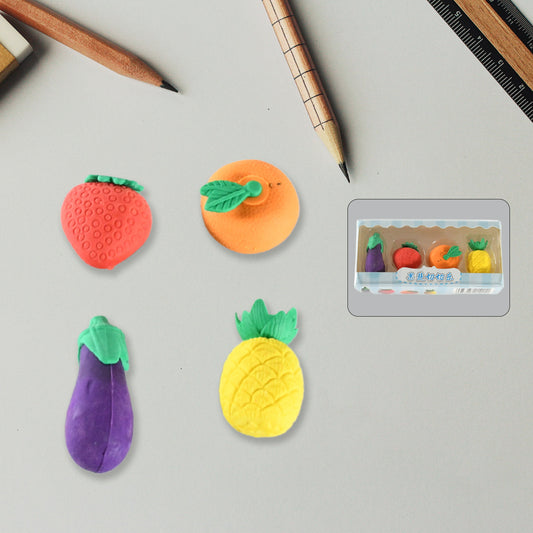 8760 Mini Cute Vegetables And Fruits Erasers Or Pencil Rubbers For Kids 1 Set Fancy Stylish Colorful Erasers For Children Eraser Set For Return Gift Birthday Party School Prize 3d Erasers (4 Pc Set)