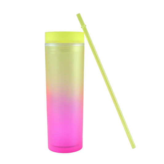 Gradient Plastic Drinking Tumbler Cup With Lid And Straw 400 Ml Approx