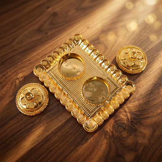 Kumkum Holder Elegant Golden Floral Pooja Accessories