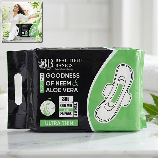 Beautiful Basics Neem Aloe Vera Sanitary Pads 3xl 360mm Night (28 Pads)