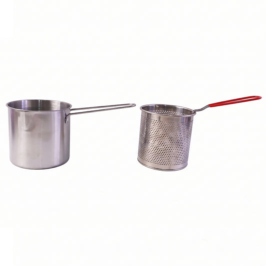 Stainless Steel Deep Frying Pot With Strainer Basket Set For Kitchen (1 Set)