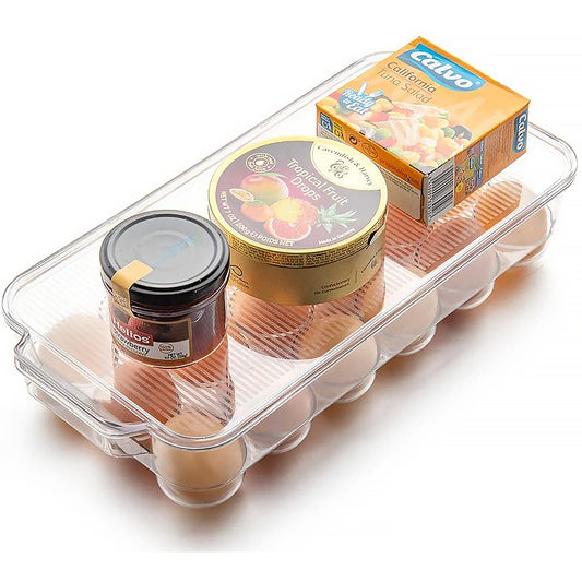 Plastic 18 Cavity Egg Storage Box Or Egg Trays For Refrigerator With Lid Handles High Quality Rectangular Egg Tray Box For 18 Egg (1 Pc)