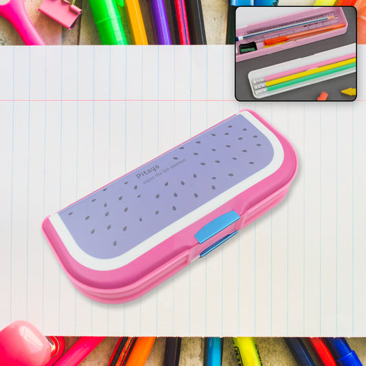 4256 Multipurpose Compass Box Pencil Box With 2 Compartments For School Cartoon Printed Pencil Case For Kids Birthday Gift For Girls Boys Cartoon Printed Pencil Case For Kids (Mix Color 1 Pc)