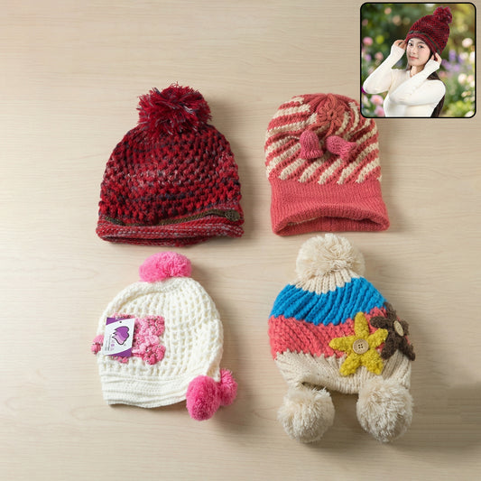 Cute Winter Woolen Knitted Caps For Men Women (1 Pc Mix Design)