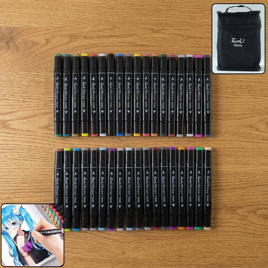 36 Color Dual Tip Art Sketch Markers Set With Carry Case