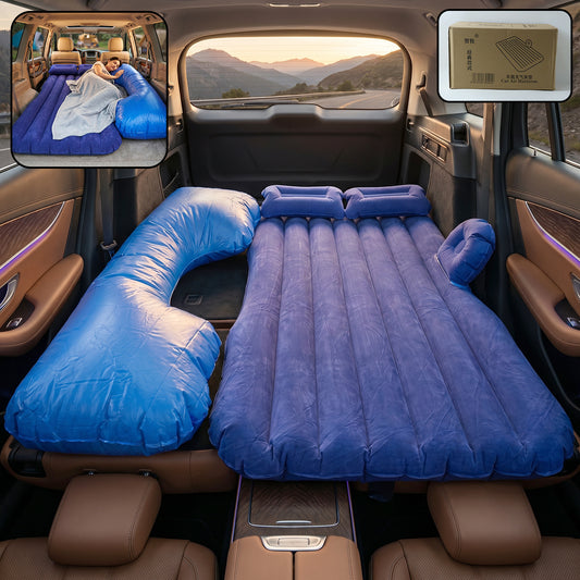 Portable Car Air Mattress Bed Set With Pump Pillows Inflatable (Blue)