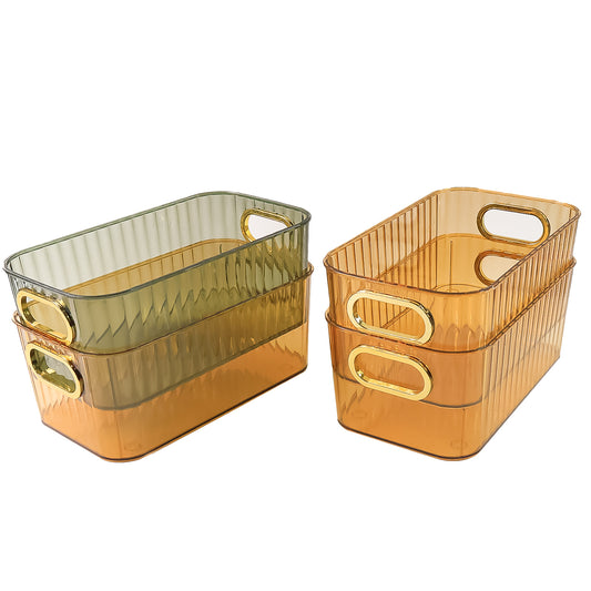 Premium Ribbed Transparent Storage Basket With Gold Handle Multipurpose Kitchen Amp Home Organizer Box (25x14cm 4 Pc)