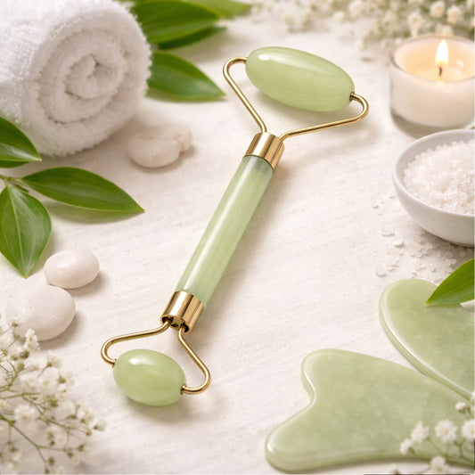 Premium Dual Head Jade Stone Face Roller Gua Sha Massage Tool Set (1 Pc)