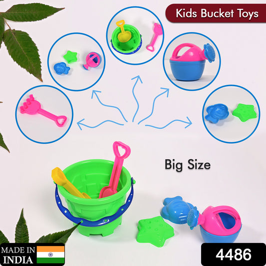 4486 Sand Game Castle Building Plastic Beach Toy Set For Kids Summer Fun Creative Activity Playset Gardening Tool With Accessories Bucket-pack Of 6 Pcs
