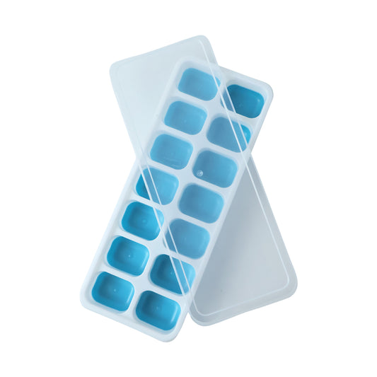 Multipurpose Plastic Ice Cube Tray With Lid (1 Pc 14 Gride Blue)
