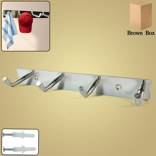 Stainless Steel Wall Mounted Coat 4 Hook Rack (20x3 1 Pc)