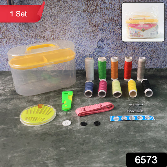 6573 Double Layer Small Portable Travel Sewing Kits Box With Color Needle Threads Scissor Pin Hand Work Sewing Box Handwork Sewing Accessories