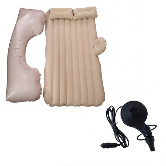 Portable Car Air Mattress Bed Set With Pump Pillows Inflatable (Beige)