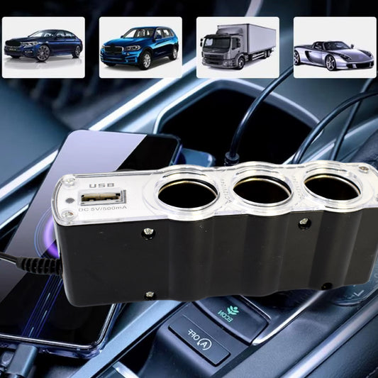 Triple 3 Way Car 12v Lighter Socket Splitter Usb Charger Power Adapter