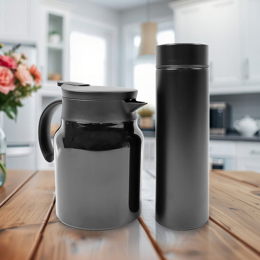 Thermal Coffee Carafe Tea Pot Water Bottles With Led Display (Bottle 500 Ml Pot 1000 Ml 2 Pc)