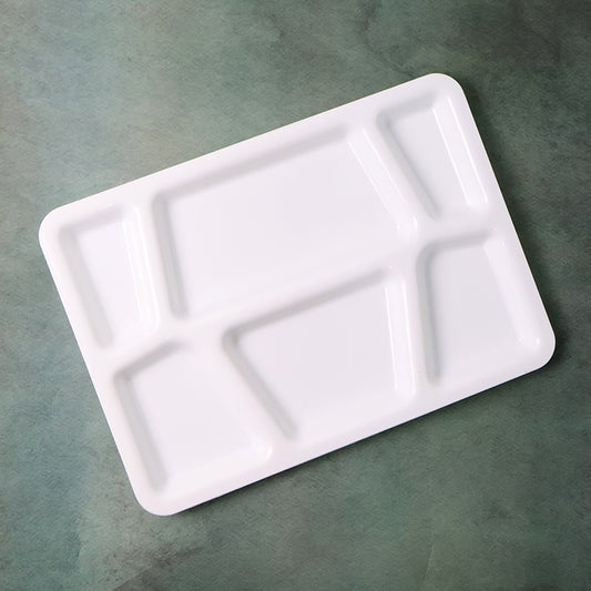 Plastic Multi-compartment Rectangular Meal Serving Tray Plate (1 Pc White)