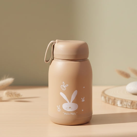 Cute Bunny Print Glass Drinking Brown Bottle (330ml 1 Pc)