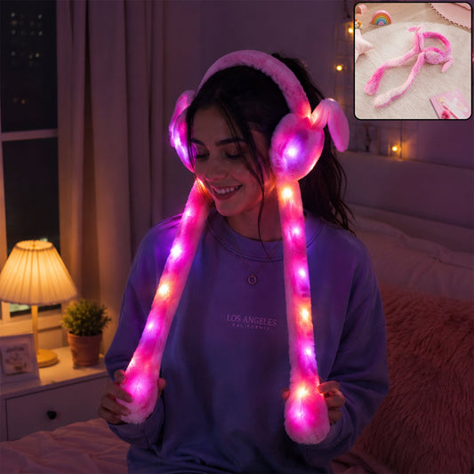 Led Light Soft Plush Winter Earmuffs With Cute Bunny Ears Long Tails (1 Piece)