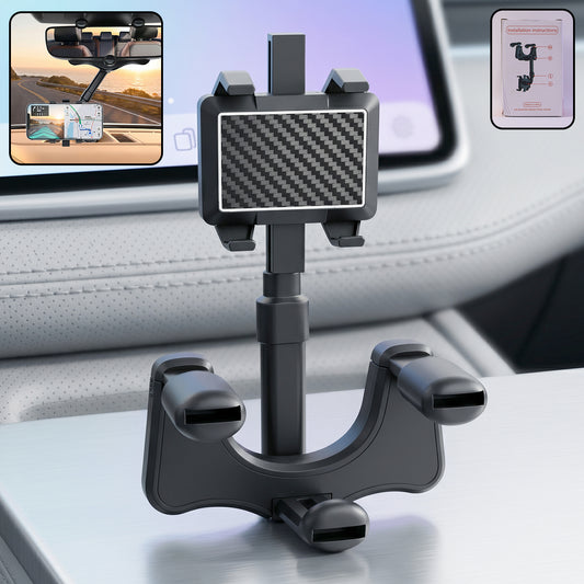 360 Degree Car Rear View Mirror Mobile Phone Holder Adjustable Secure Fit