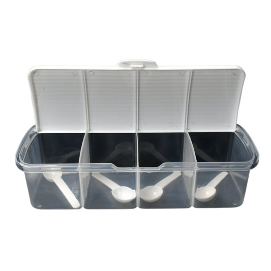 8263 Kitchen Multipurpose Air-tight 4 Sections Storage Containers Masala Boxpickle (Achar) Jar With 4 Spoon For Each Section (1 Pc Mix Color)
