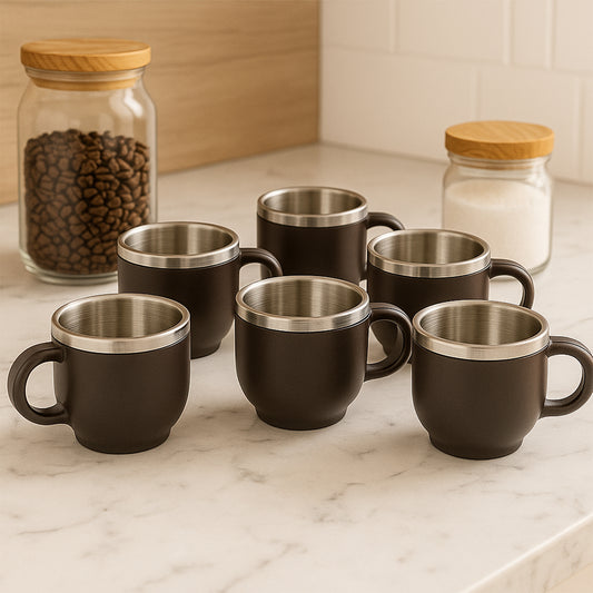 Apex Premium Double Wall Stainless Steel Cappuccino Mug Gift Set (6 Pc 100 Ml)