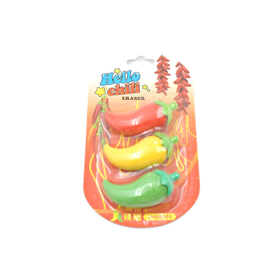 4626 3d Fancy Stylish Colorful Chili Shape Erasers Mini Eraser Creative Cute Novelty Eraser For Children Eraser Set For Return Gift Birthday Party School Prize (3 Pc Set)