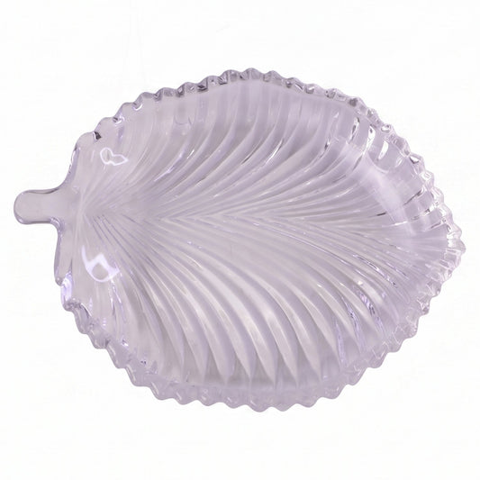 Leaf Shape Glass Serving Tray 20 X 16 Cm Platter For Snacks And Dessert (1 Pc)