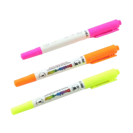 Dual Tip Double Color Highlighter Marker Pens (3 Pc Set)