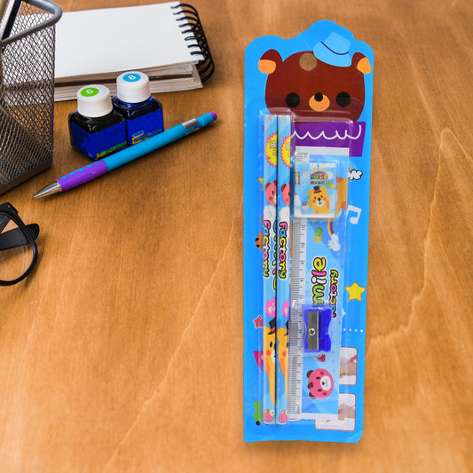 4580 Cartoon Wooden Pencil Set For Kids Boys Return Gifts Birthday Party Space Stationary Set Pencil Eraser Sharpener Combo Kit For Kids Boys