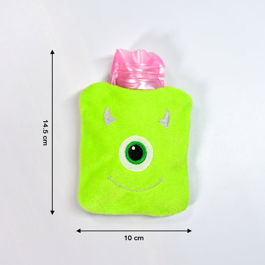 6519 Green One Eye Monster Print Small Hot Water Bag With Cover For Pain Relief Neck Shoulder Pain And Hand Feet Warmer Menstrual Cramps.