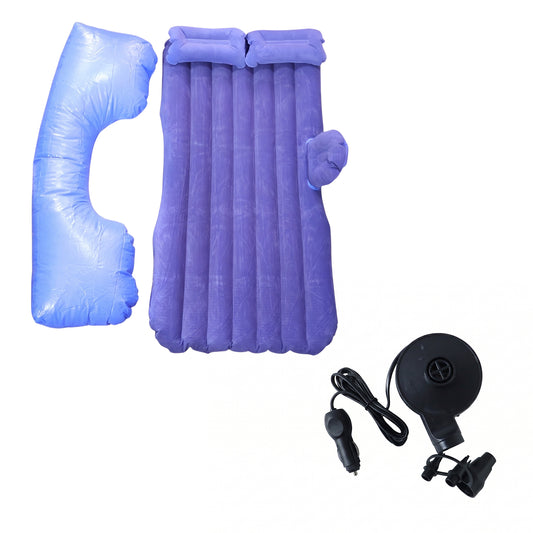 Portable Car Air Mattress Bed Set With Pump Pillows Inflatable (Blue)