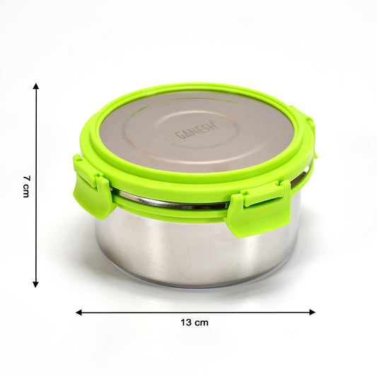 8139 Ganesh Solo Round 400 Stainless Steel Leak Proof Airtight Lunch Pack For Office School Use