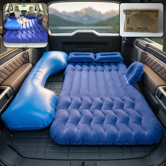 Portable Car Air Mattress Bed Set With Pump Pillows Inflatable (Dark Blue)