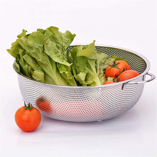 5754 Stainless Steel Colander With Handle Large Metal Mesh Basket Strainer For Pasta Spaghetti Berry Veggies Fruits Kitchen Food Colander Dishwasher Safe (1 Pc 25.5 Cm)
