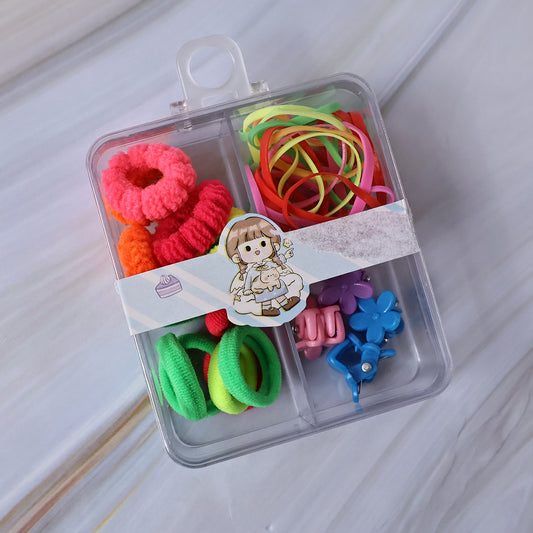 Kids Hair Bands Rubber Bands Cute Hair Clips In Storage Box (Mix Design 1 Set)