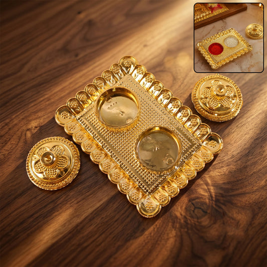 Kumkum Holder Elegant Golden Floral Pooja Accessories