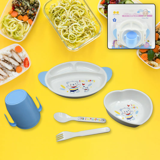 8176 5in1 Baby Feeding Set For Kids And Toddlerschildren Children Dinnerware Set - Feeding Set For Kids Cartoon Design Plate Cup Spoon Fork Tableware Cutlery For Kids Microwave Dishwasher Safe (5 Pcs Set)